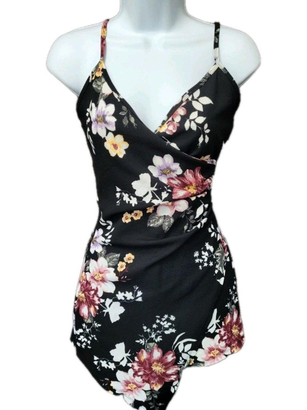 Womens Y2K Babydoll Asymmetric‎ Fairy Grunge Romper Size S Black Floral Artsy